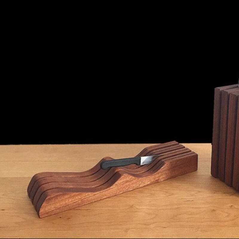 Ebony Knife Block Holder In-Drawer Knife Drawer Organizer Wooden Butcher Knife Storage Holder Rack Home and Chefs Kitchen Tool