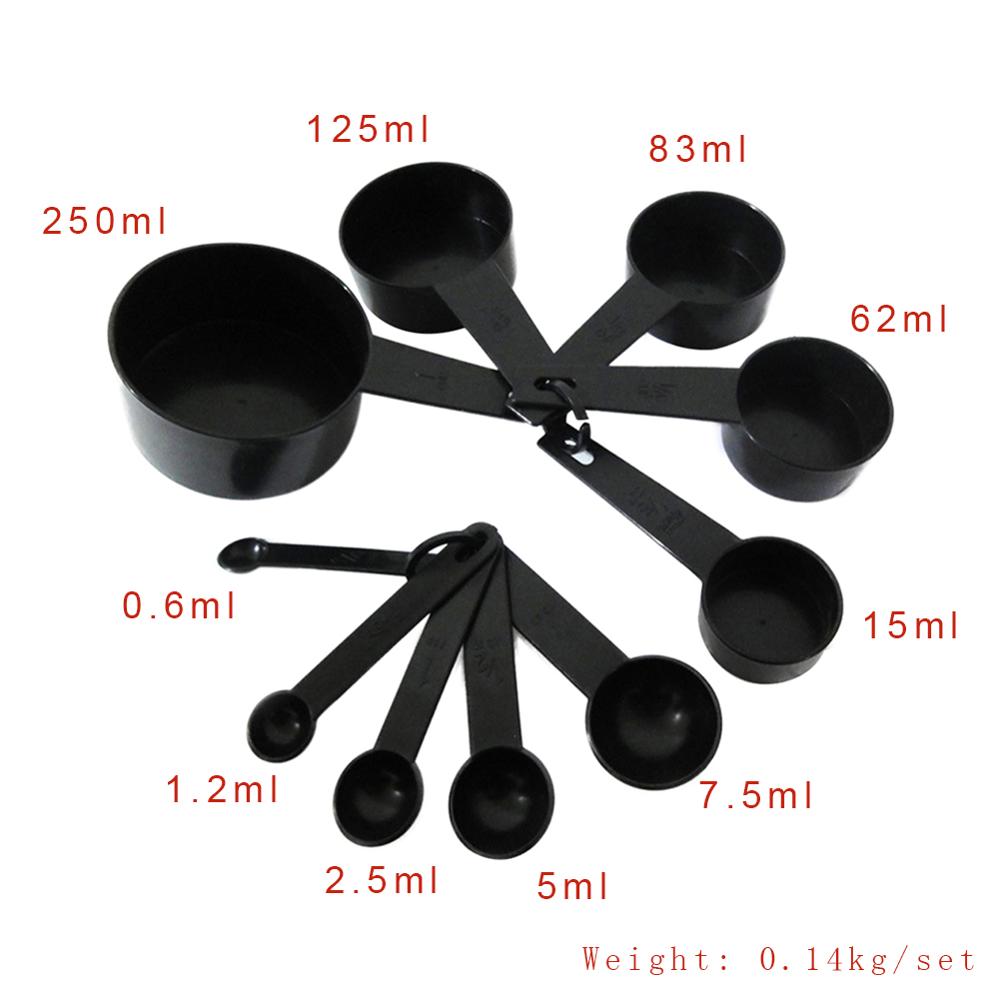 10 Pcs Black Plastic Maatlepels Cups Set Stapelbaar Voor Keuken Bakken Koken