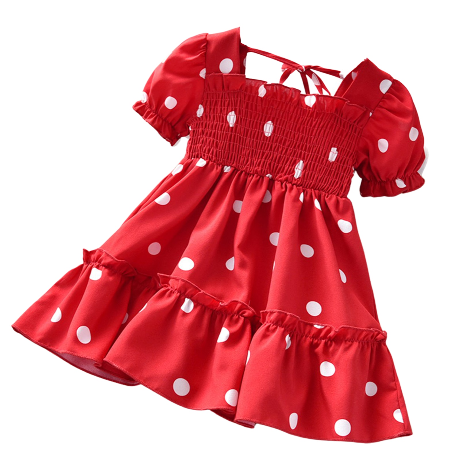Kids Girls Sweet Princess Dress Summer Polka Dot Sundress French Stylish A-Line Dress for Travel Party Birthday: Red / 90