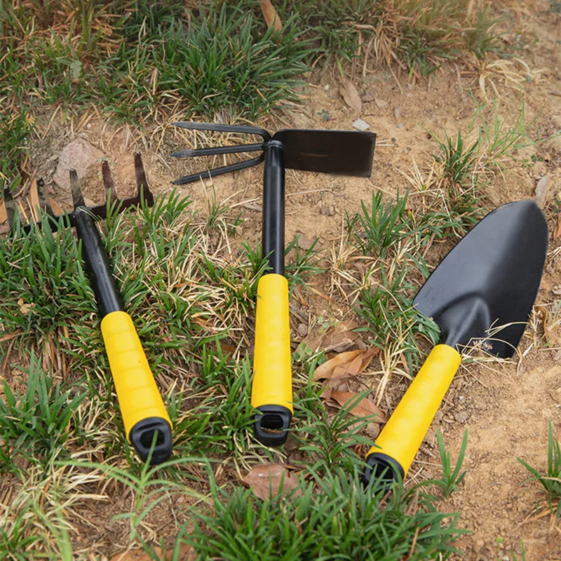 Deli-Juegos de herramientas de jardinería, pala, azada, grada, 1/3/4 Uds. Con mango recubierto de PP, herramienta para bonsái de jardinería, trasplante de tierras agrícolas y césped y jardín