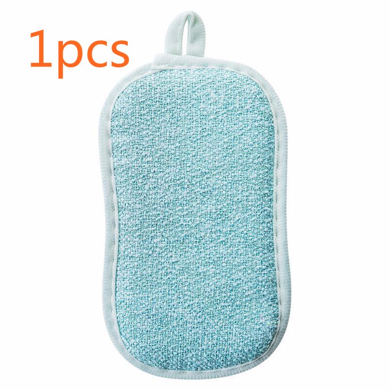 Double Sided Scouring Pad Reusable Cleaning Dish Cloth Kitchen Cleaning Tools Wipers Decontamination Dish Towels Cleaning Brush: 1pcs blue