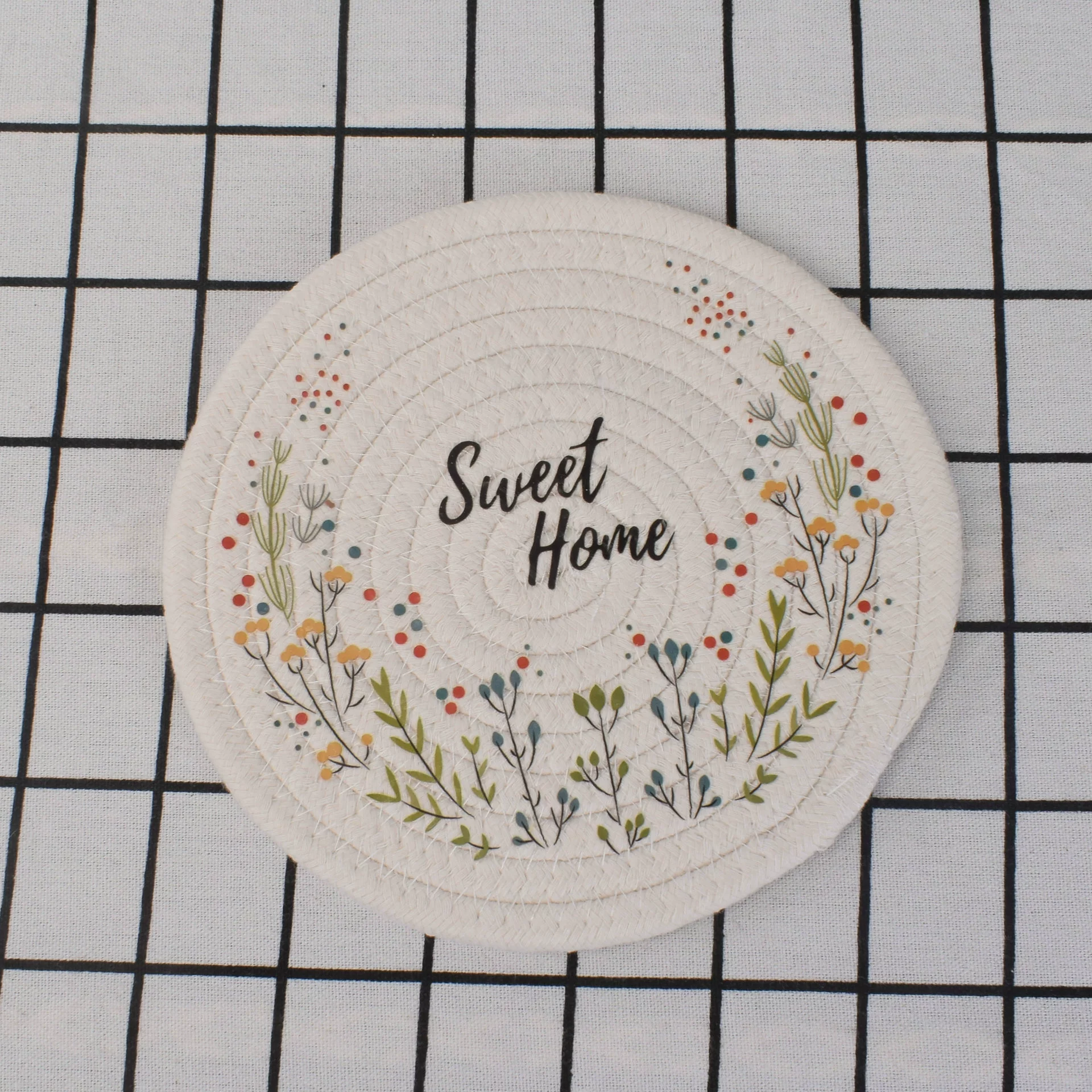 Round Boho Placemats Set of 2 Printed Cotton Rustic Table Place Mats Cute Woven Flower Farmhouse Dining Kitchen Table Mats: S / Blue