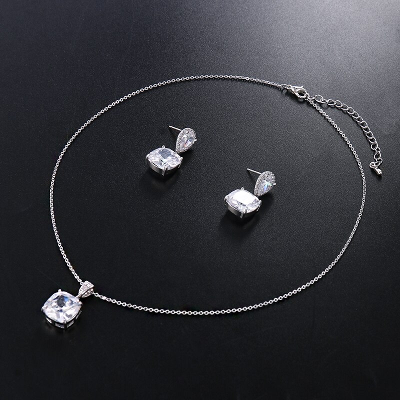 Weimanjingdian Sparkly Kussen Cut Zirconia Hanger En Oorbellen Sieraden Set Voor Bruid Of Bruidsmeisje