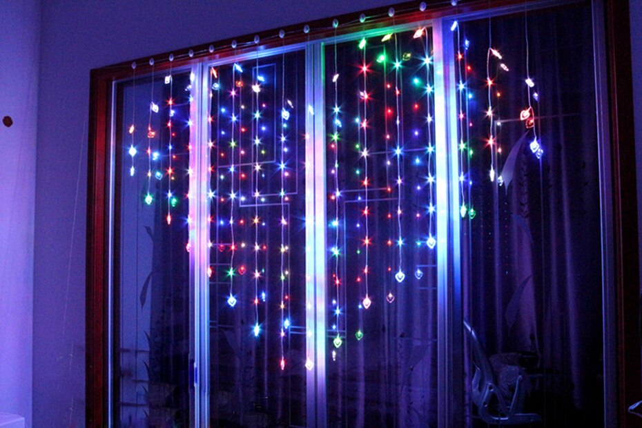 6 Kleur Hartvormige Gordijn Licht Strings Fairy Guirlande Op Het Raam Euplug Is Een Decoratie Licht Voor Valentijn Bruiloft