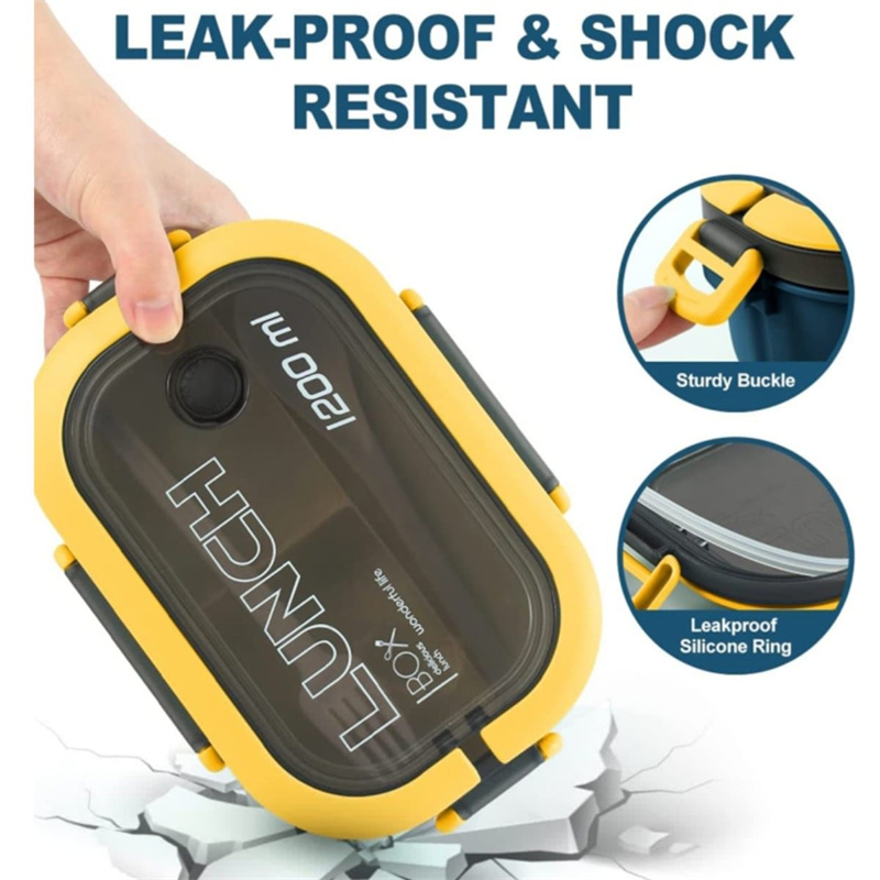 1200ML 2 Layer Bento Lunch Box With Spoon Fork, Kid High Capacity Microwae Food Containers Portable Leakproof Office Camping