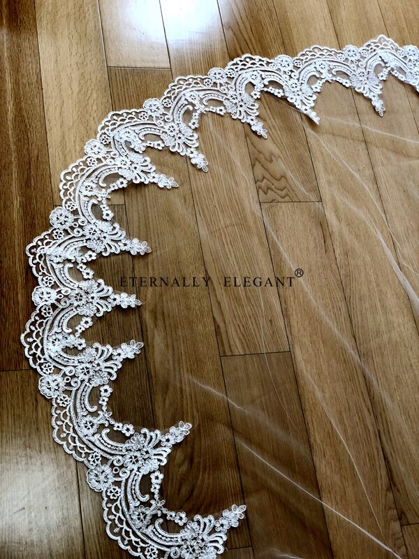 3M Long Lace Applique Wedding Veil 2.8M Wide Cathedral Bridal Veil Wedding Accessories Metal Comb