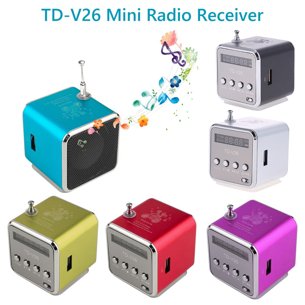 TD-V26 mini radio FM cyfrowe przenośne głośniki w/wsparcie odbiornika karta TF wbudowana linia w interfejsie wejścia audio obsługa dysku U.