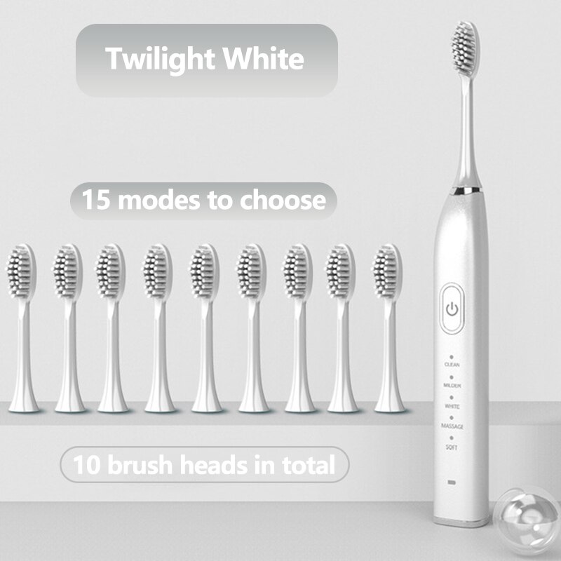 Sonic Electric Toothbrush 5 modes and 15 gears USB Charger Adult timer Brush Tooth Brushes 10 Replacement Heads Teeth Whitening: 08