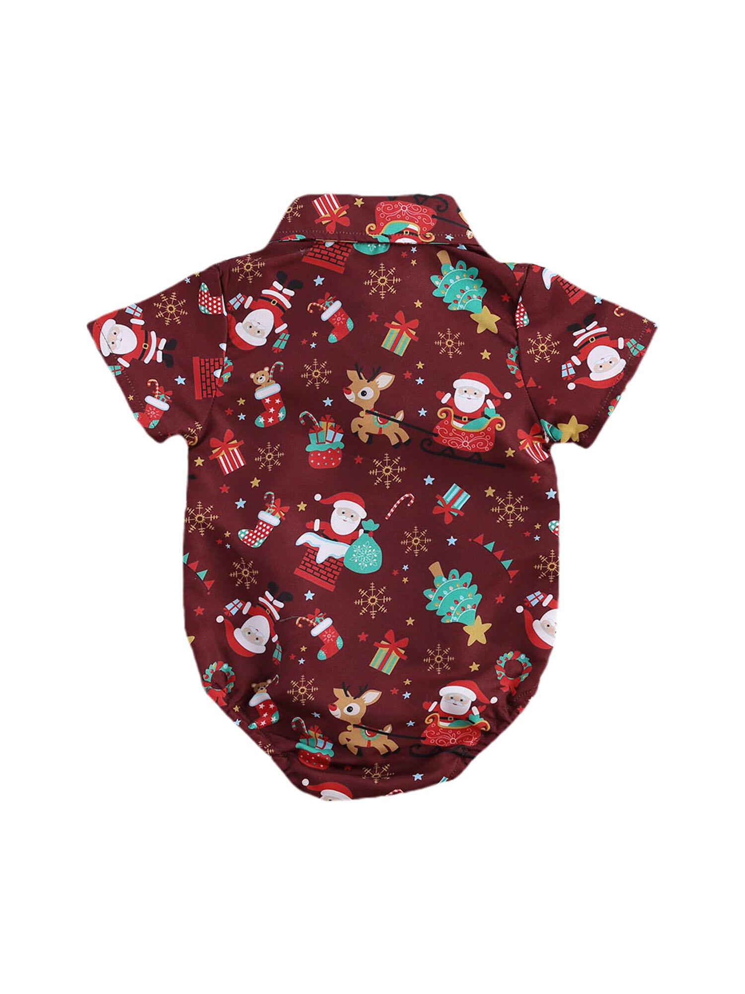 Wallarenear babyjongen kerstkleding bedrukt korte normale mouwen omslagkraag bedekte knoop stijlvolle bodysuit: A / 18m