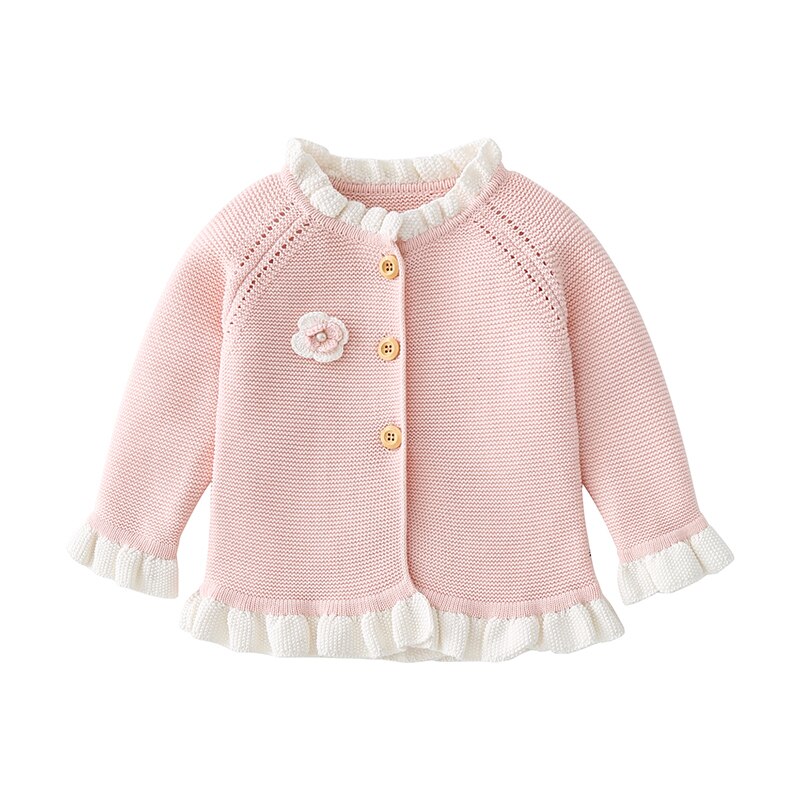 Angou Gebreide Baby Kleding Peuter Baby Meisje Jas Lange Mouwen Vest Zoete Kant Prinses Bloem Baby Baby Kleding Jas: BS7116 pink / 6M-73