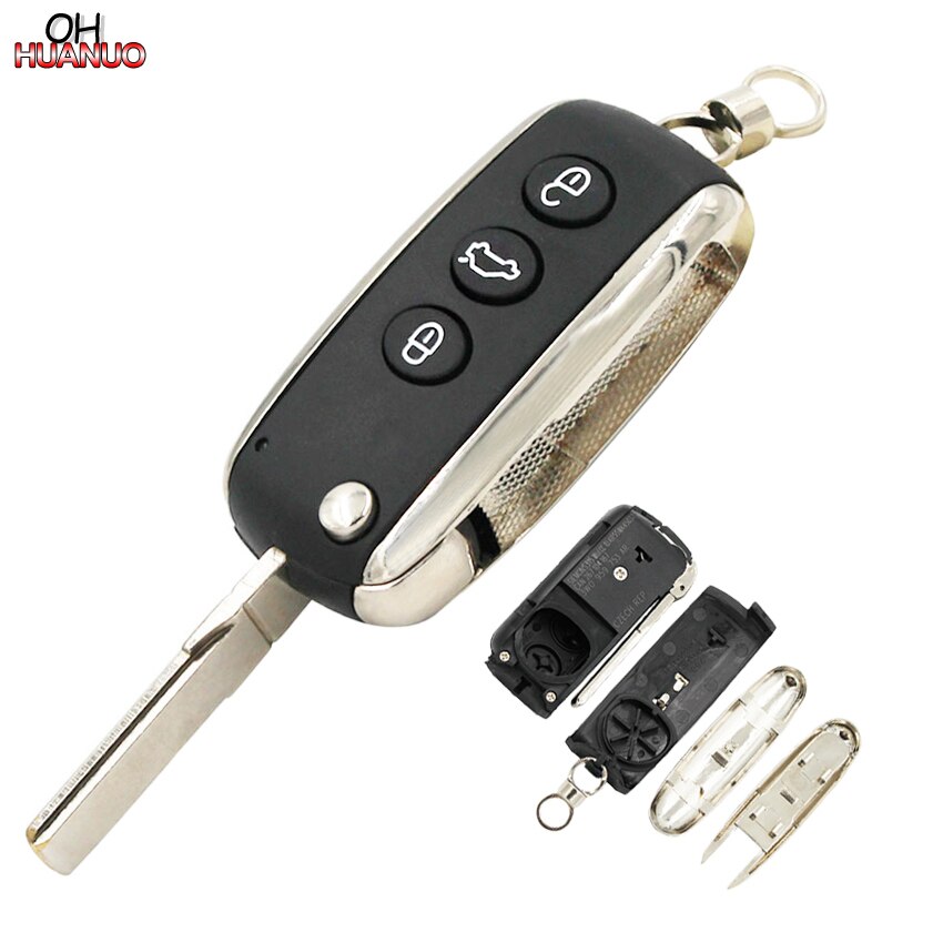 3 Knoppen Gewijzigd Folding Flip Blank Fob Key Case Remote Smart Key Shell Voor Bentley