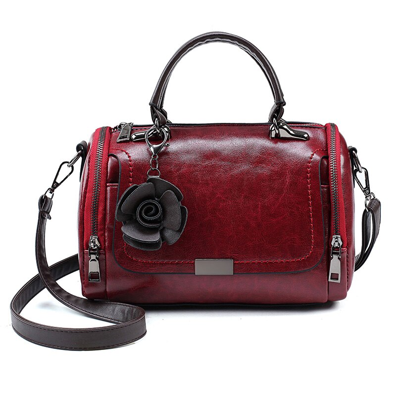 Bloemen Hanger Vrouwen Handtas Boston Tassen Voor Vrouwen Pu Lederen Schoudertassen Dames Crossbody Tas: Wine Red