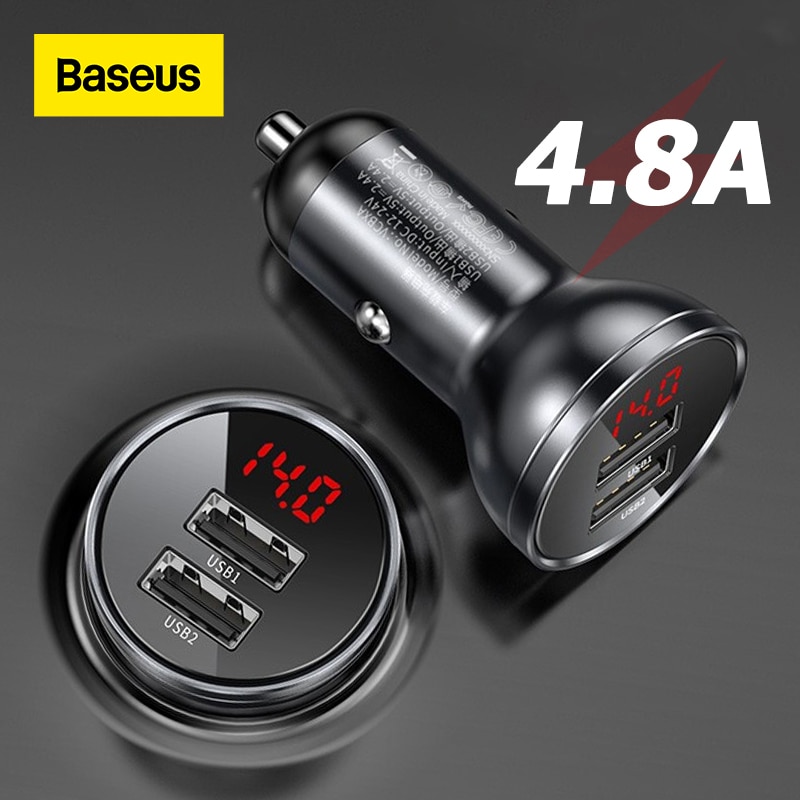 Baseus Legering Autolader Dual Usb Fast Charger 4.8A 24W Quick Charge Voor Xiaomi Samsung Telefoon Autolader