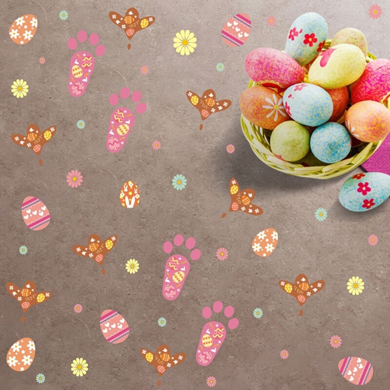 Easter Stickers Cartoon Bunny Egg Footprint Decal Window Glass Wallpaper for Home Bedroom Living Room Door Wall Decor 87HA
