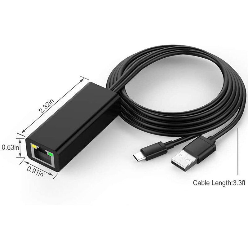 Adaptador Ethernet Para Fire Stick y Chromecast,Chromecast Ultra 4K, micro-usb a LAN Rj45 con Cable de alimentación 3.3Ft