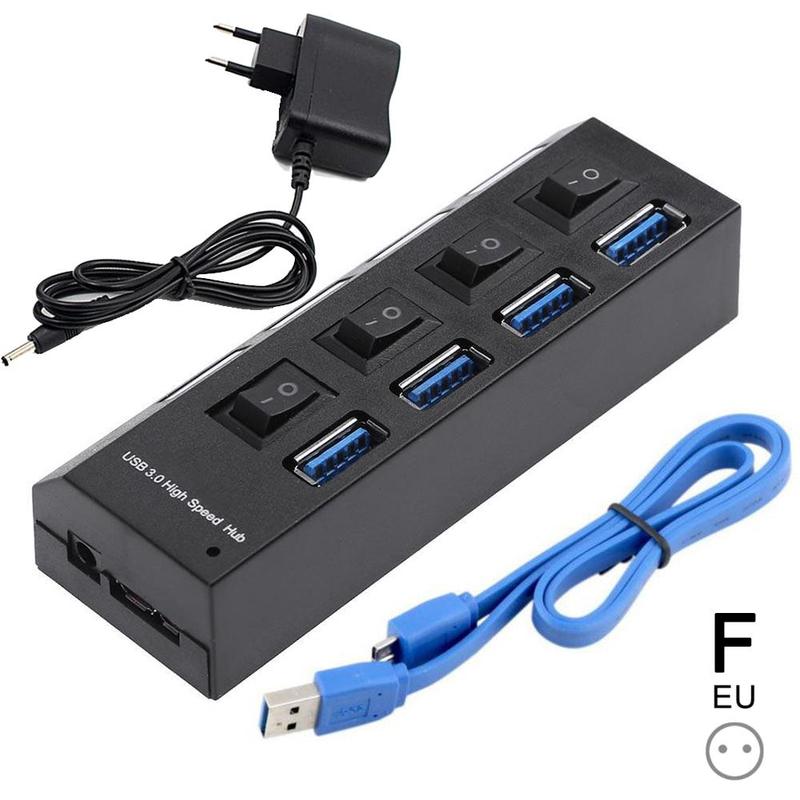 Usb 3.0 Hub 4 Port Usb Splitter Met Schakelaar 3 Meerdere Expander Gebruik Power Adapter 2.0 USB3 Hub Voor Pc: F