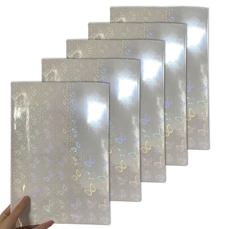 5 ark genomskinlig holografisk overlay laminering vinyl  a4 storlek självhäftande laminat vattentätt vinyl klistermärkepapper: 5