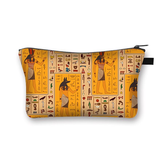 Egipska sztuka klasyczna druk kosmetyczka faraon Anubis przenośne akcesoria robić makijażu torby dziewczyny sprzęgła kosmetyczne torby CaseToiletry prezent: shzbaijis17