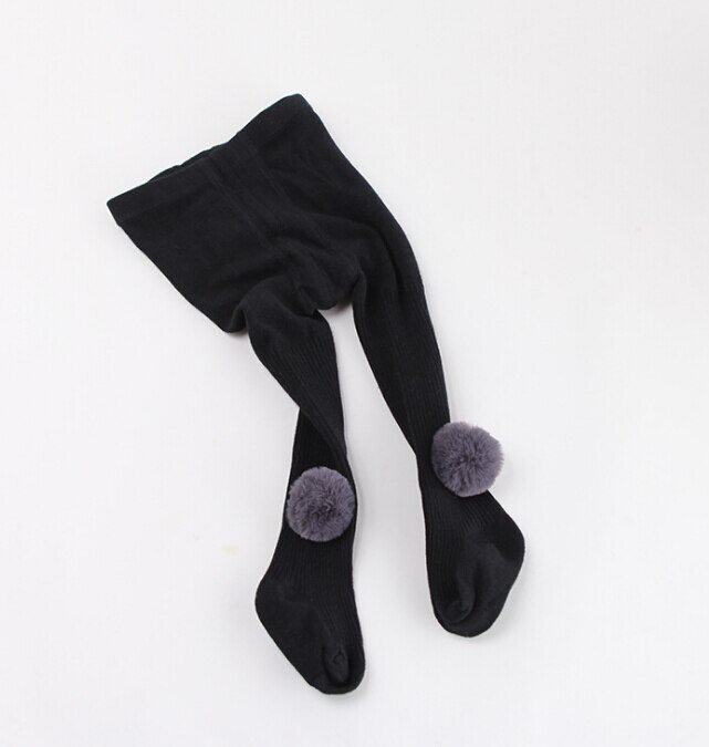 Baby Meisjes Bont Pompom Katoen Tignts Comfortabele Bal Bont Skinny Lange Kousen Herfst Winter Strakke voor 0-24Months Meisje: Black / 612M