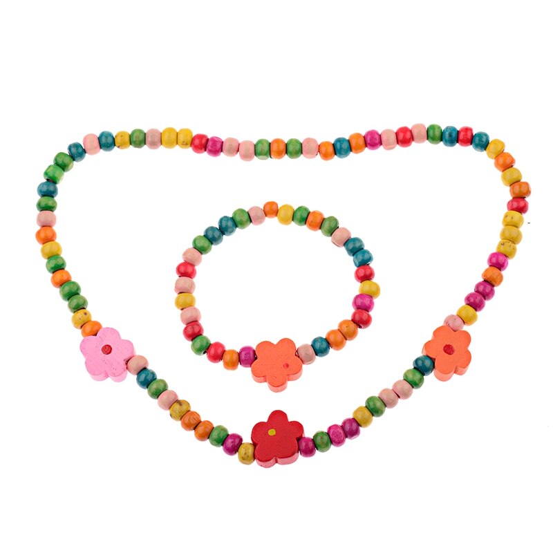 1Set Lovely Girl's Wooden Necklaces Lovely Colorful Heart Shape Beads Necklace&Bracelet Jewellery Set Birthday CS26: 32