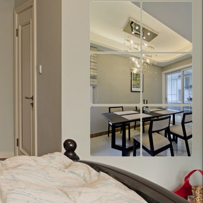 DIY 6 Pcs Square Mirror Tile Obtuse Angle Wall Stickers 3D Decal Mosaic Wallpapers