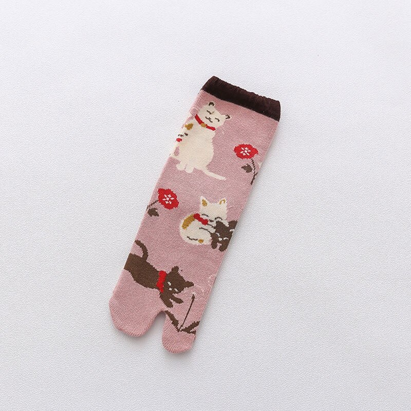 Tongs Kimono en coton à deux orteils pour femmes, chaussettes de sandales Tabi, chaussettes à orteils fendus, Tube central Animal de dessin animé: 01