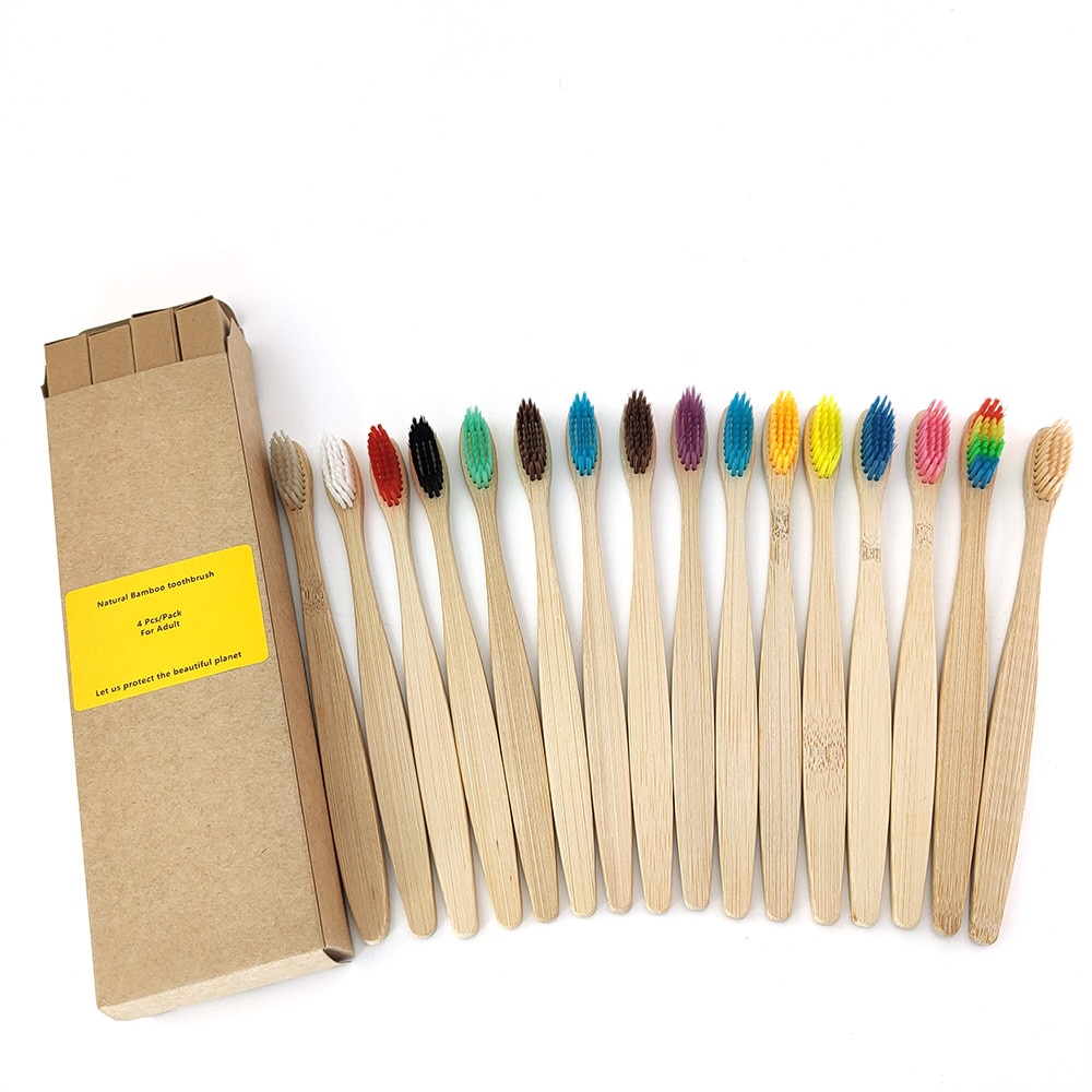 4Pcs bambus zahnbürste mischfarbe Weiche Fibre Eco Friendly hölzernen Zahn Pinsel Weichen borsten Spitze Holzkohle erwachsene oral care