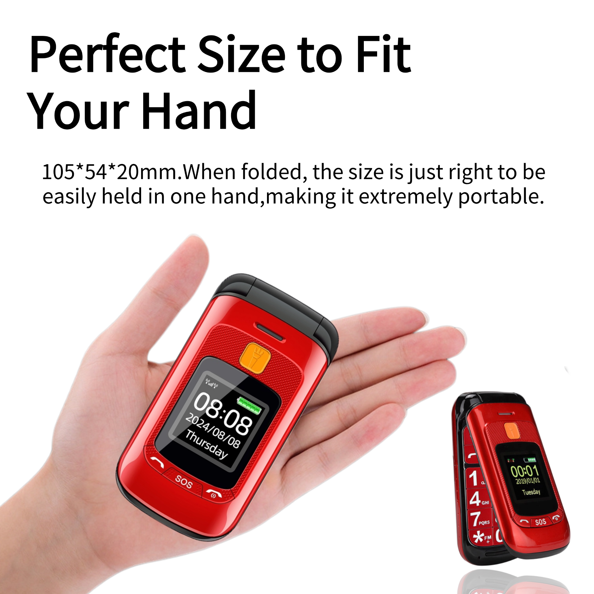 Telefono cellulare anziano Flip con doppio Schermo per anziani dovuto schede SIM Pulsante grande Quadrante di velocità Torcia Radio FM Pulsante Chiamata sos