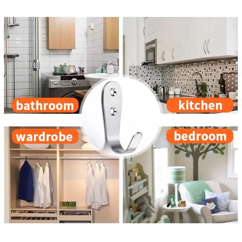 5 sztuk haczyków ze stali nierdzewnej, haczyki na ubrania, haczyki ścienne w kształcie litery J, robić wieszania płaszczy, czapek, szlafroków, ręczników itp.