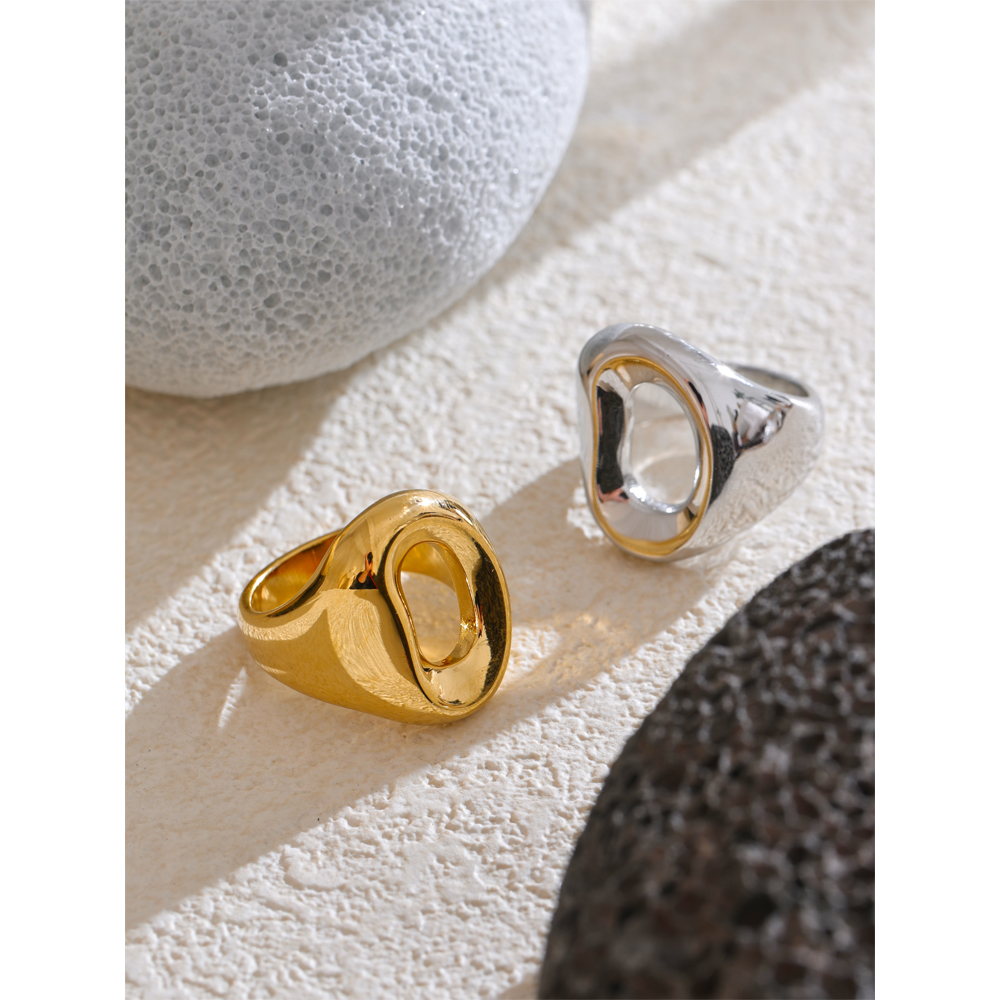 Yhpup Geometrisk Ihålig Ring Rostfritt Stål - Guld / Platina / Svart / Vit