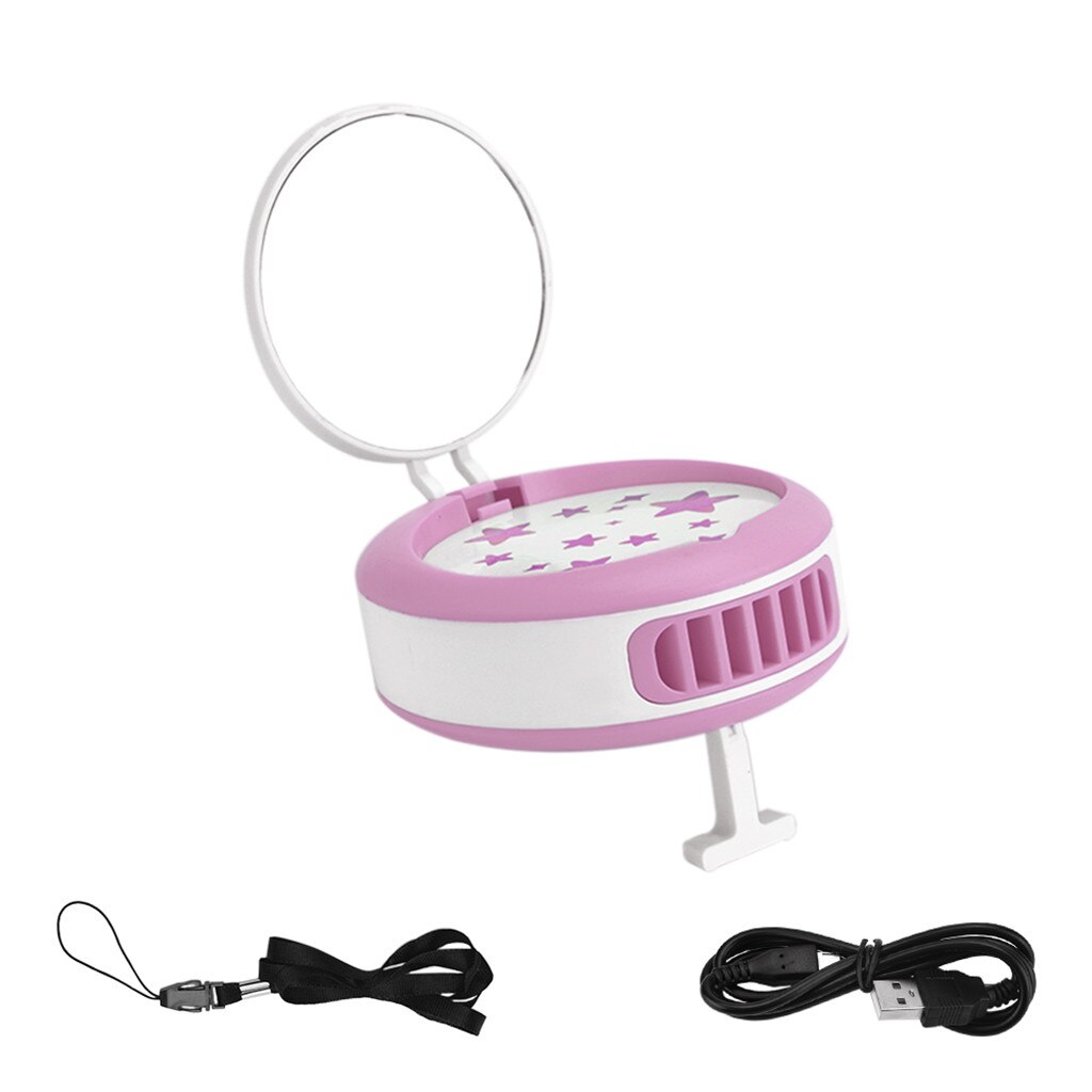 Mini secador de pestañas eléctrico, aire acondicionado, ventilador de uñas con espejo: Rosa