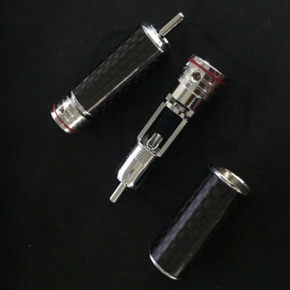 4pcs HIFI DIY Brass Rhodium plated Carbon fiber Audio Video AMP VCD DVD player RCA jack plug adapter connector