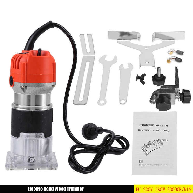 EU 220V 580W 30000R/MIN Electric Hand Wood Trimmer Laminator Router Woodworking Tools Set