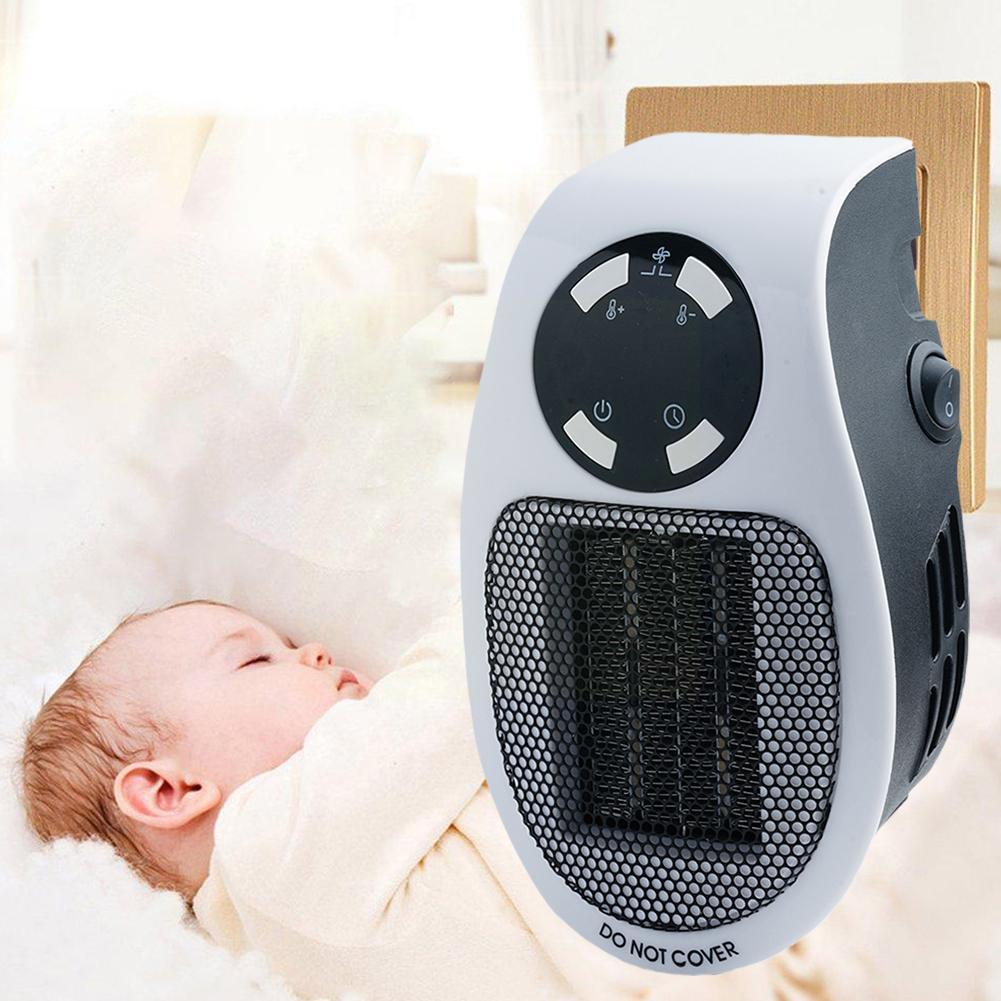 Portable Electric Heater Plug in Wall Heater 500W Wall Alpha Control Handy w/Timer (+Remote) Heater Outlet Plug-in EU/UK/US T6R4