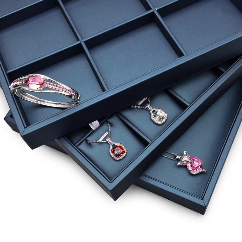 OIRLV – plateau à bijoux en cuir, 12/24 grilles, présentoir bleu pour bague, collier, Bracelet, emballage, organisateur de bijoux