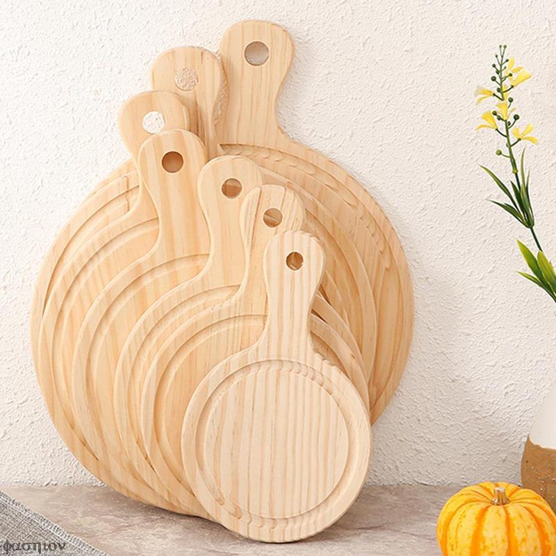 Durable Round Wooden Pizza Paddle Serving Board Making Peel Cutting Tray 4 Sizes 6/7/8/9/10/11/12 Inches