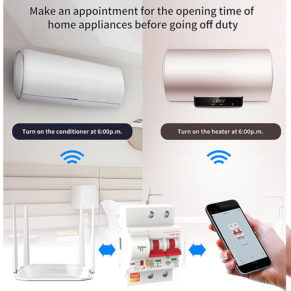 Disyuntor inteligente Zigbee 2P, interruptor automático de sobrecarga, protección de cortocircuito, SmartThings, Compatible con Alexa y Google, Zigbee MCB