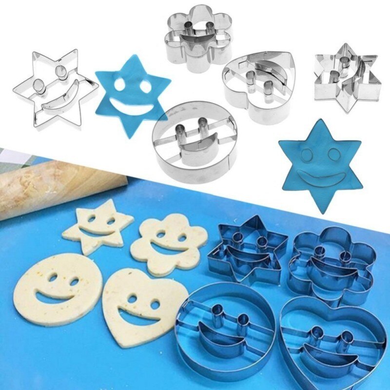 4 stks/set Rvs Smiley Gezicht Ronde Ster Hart Pruim Vorm DIY Cookie Biscuit Mould Cutter Mold Bakken Decorating Gereedschap