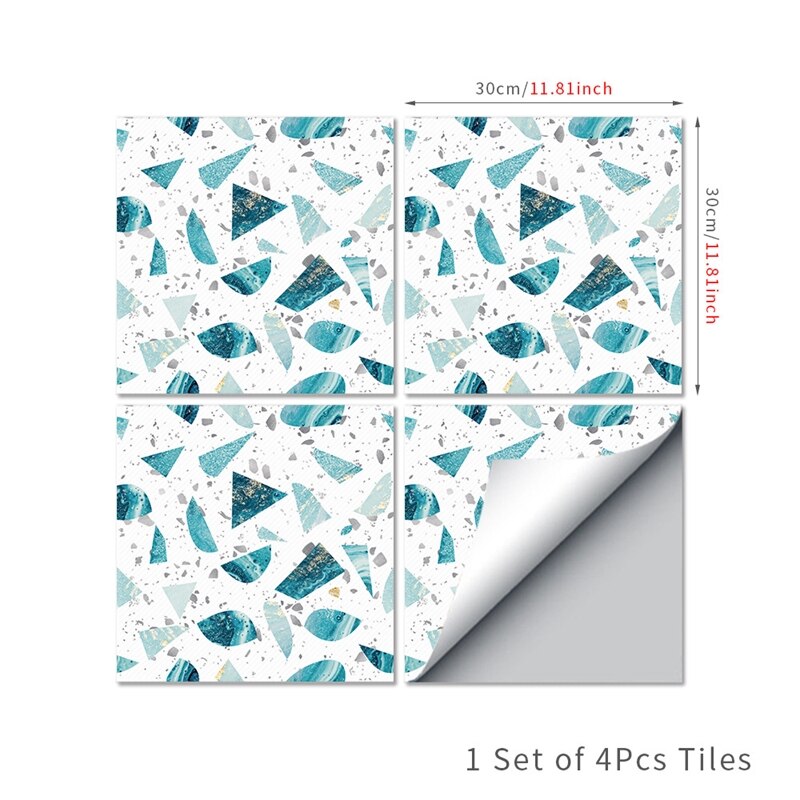 4pcs Broken Star Lake Blue Bedroom Floor Tile Twill Anti-skid Effect Beautiful Decor Stickers Self-adhesive Home Decor
