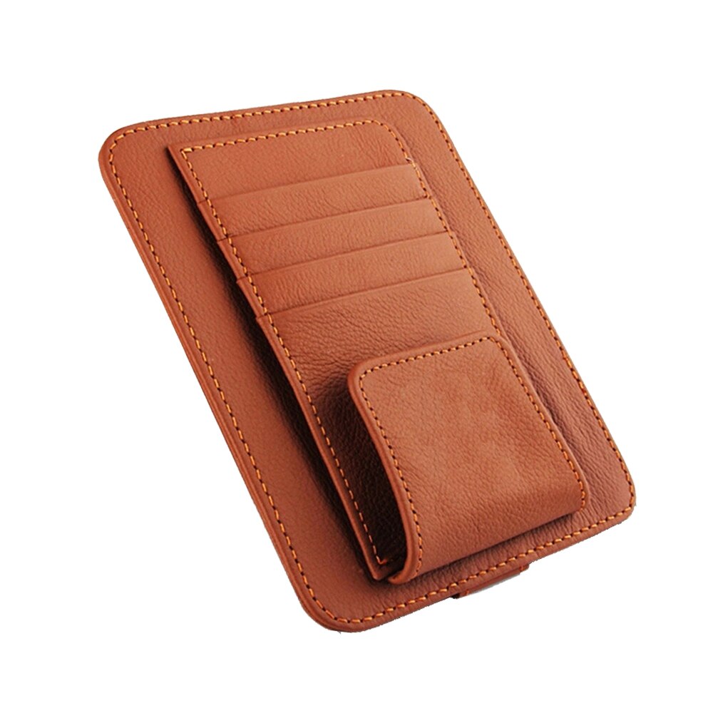 Auto Visor Organizer Houder Zonnebril Penhouder Opslag Clip Pu Leather Case Voor Kaarthouder Zonneklep Opslag Auto-styling: Bruin