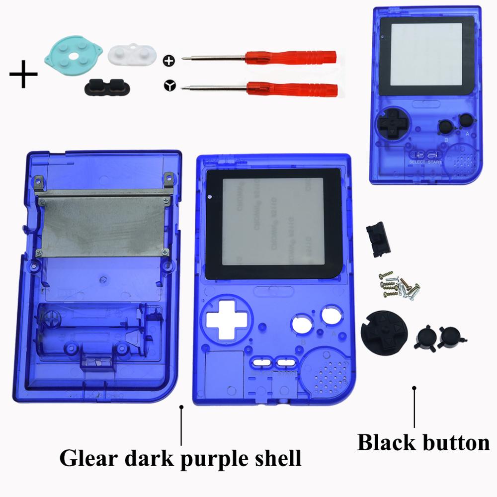 YuXi Luminoso Sereno pieno impostato alloggi conchiglia della copertura della cassa w/pad in gomma per gameboy tasca per GBP bottoni di madreperla kit: chiaro buio viola