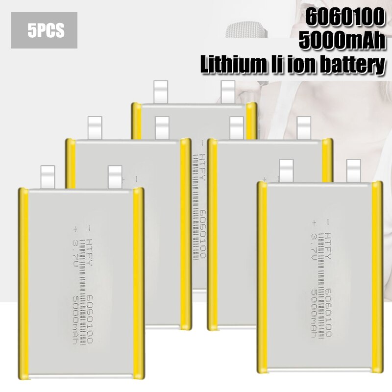 3.7v 5000 mah 6060100 polymer litium lipo uppladdningsbart batteri för gps psp dvd pad färdskrivare power bank högtalarlampa: 5 st