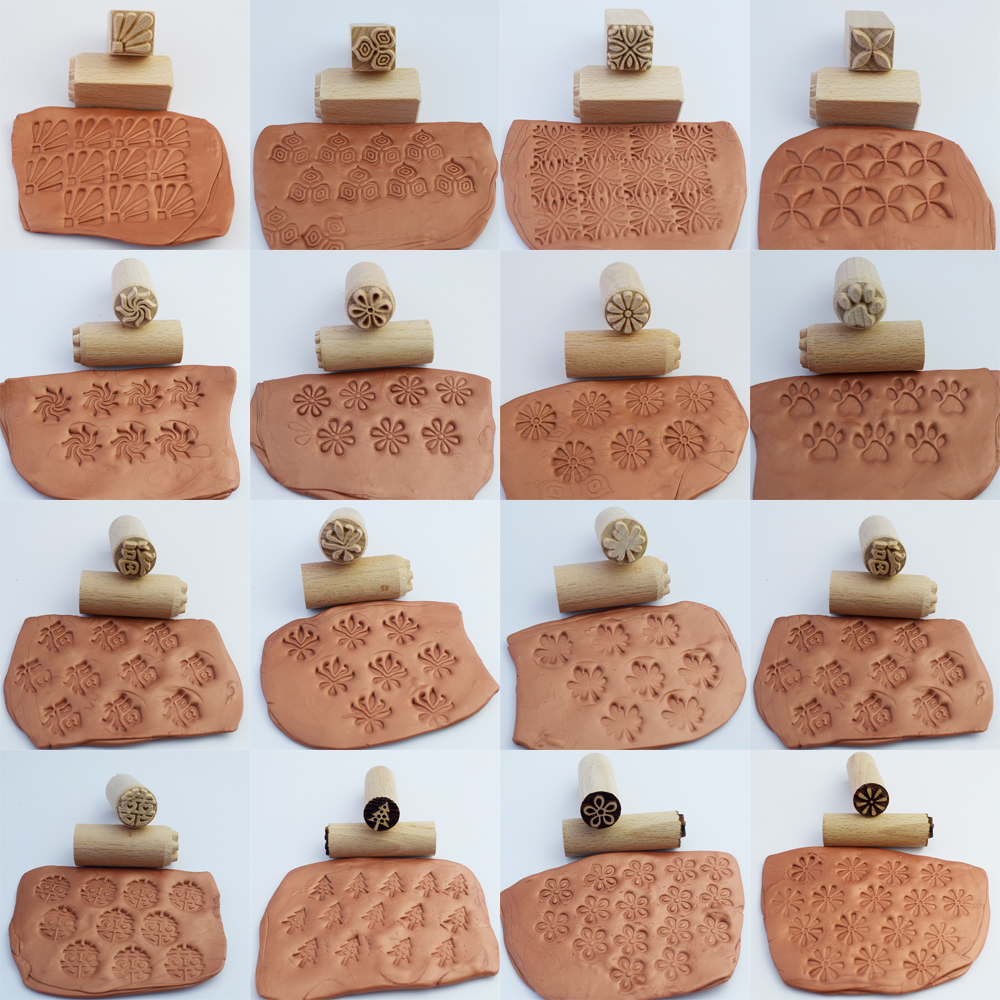 Más sellos de patrón para arcilla, bonita flor, hoja, textura Animal, sello en relieve, bloque de madera, sellos de cerámica, herramienta de arcilla polimérica de cerámica