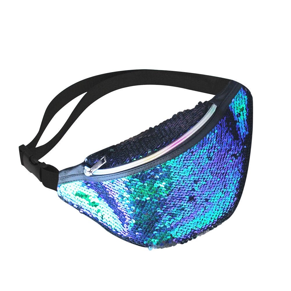 Sequins Fanny Waist Bag Women Colorful Shoulder Crossbody Bags Zipper PU Glitter Chest Belt Pack Outdoor Travel Pouch: Green