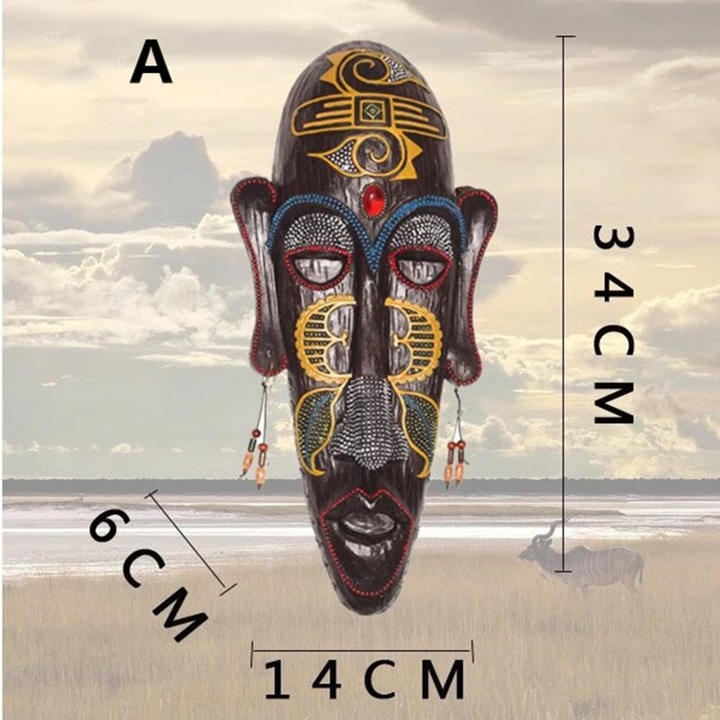 3D Resin Hand-Painted Crafts African Mask Personality Retro Wall Hanging Decoration Home Living Room Bar Decoration: Medium A