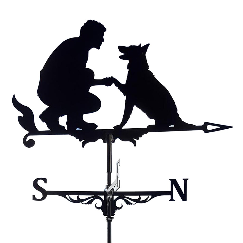 Weathervane Roof Mount Outdoor Wind Weather Direction Vane Retro Farm Garden: Man Dog