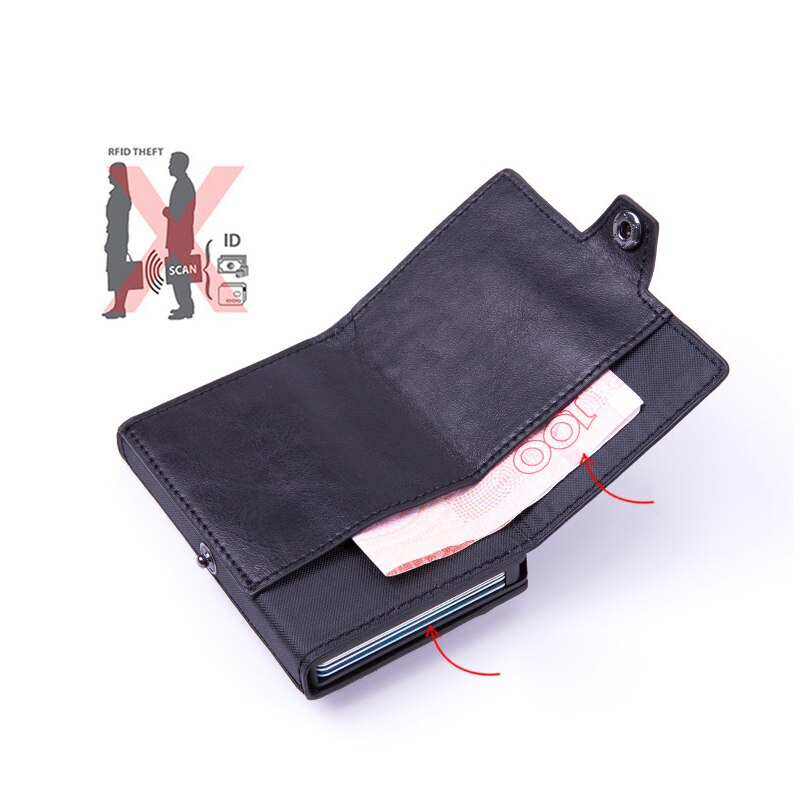 boîtier de carte à glissière automatique RFID antivol porte-carte de crédit en alliage d'aluminium porte-cartes portefeuille pour hommes femmes