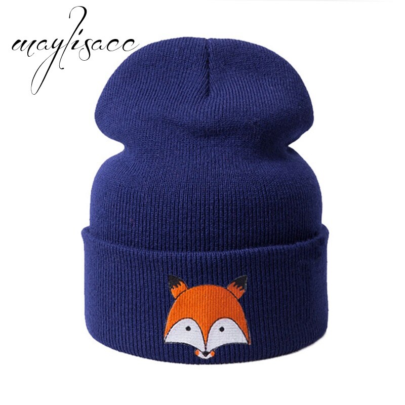 Maylisacc 8 Colors Autumn Winter Warm Kintted Thickened Cap Fox for Girls Boys Skullies Beanies Cap Outdoor Sport Cap: Navy