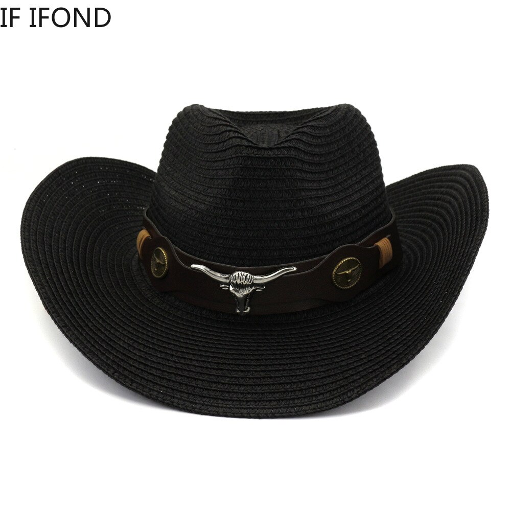 Sombrero de vaquero tejido Vintage para hombre y mujer, sombrero de paja clásico para exteriores, para la playa, Panamá