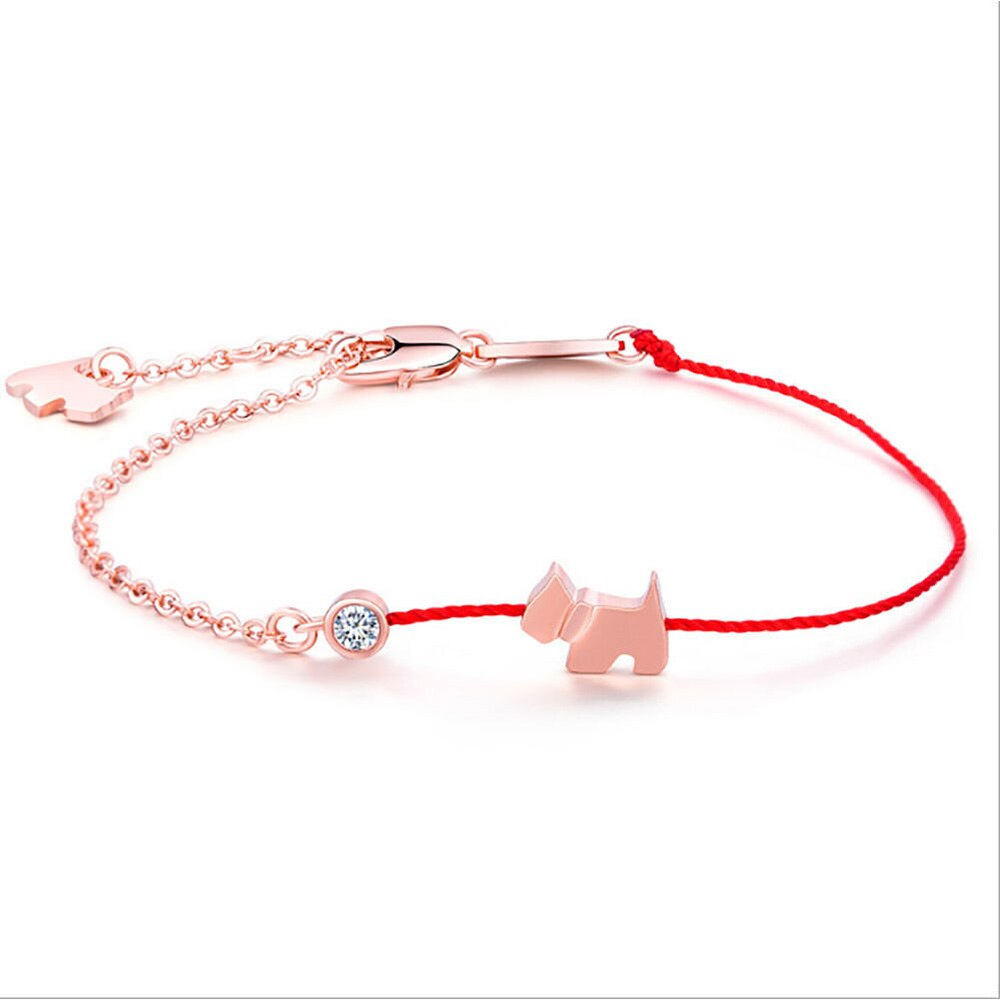 1pc Crystal Charm Bracelets for Women Thin Red Thread String Rope Lovely Dog Bracelet Bangles K Letter Jewelry bileklik: Gold-color